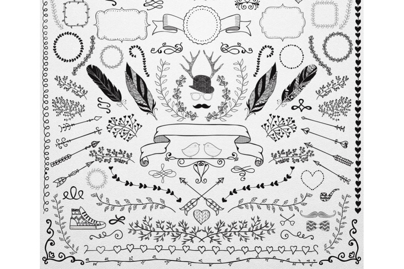 100-hand-drawn-doodle-vector-design-elements-decorative-objects