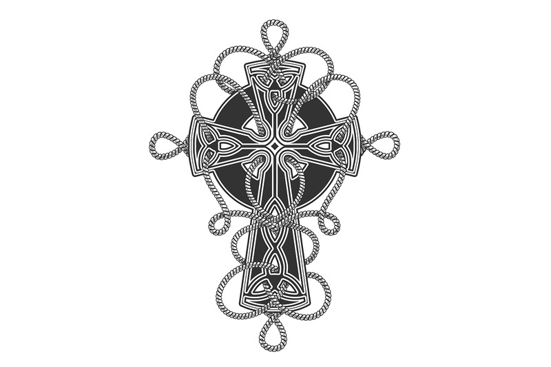 celtic-cross-entwined-by-ropes-tattoo-in-engraving-style-vector-illus