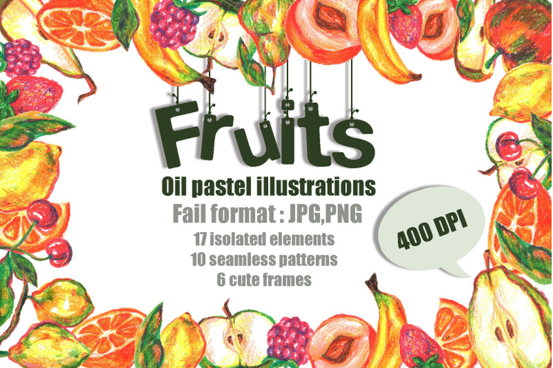 fruits-oil-pastels-illustrations-set