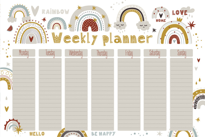 cute-magic-rainbow-weekly-planner
