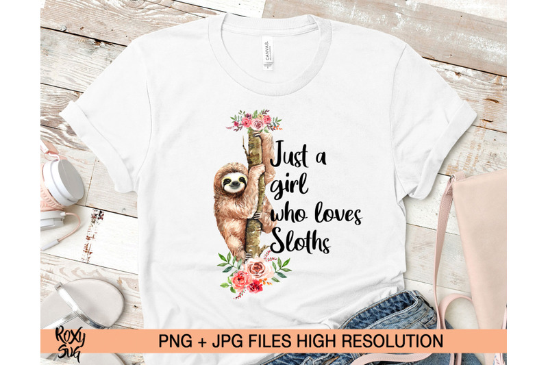 sloth-on-tree-with-flowers-sublimation-designs-downloads-just-a-girl-who-loves-sloths-watercolor-clipart-digital-files-png-jpg