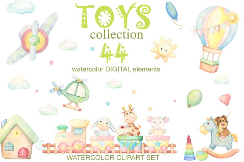 baby-toys-watercolor-clipart-for-boys-and-girls-clip-art-decor-with