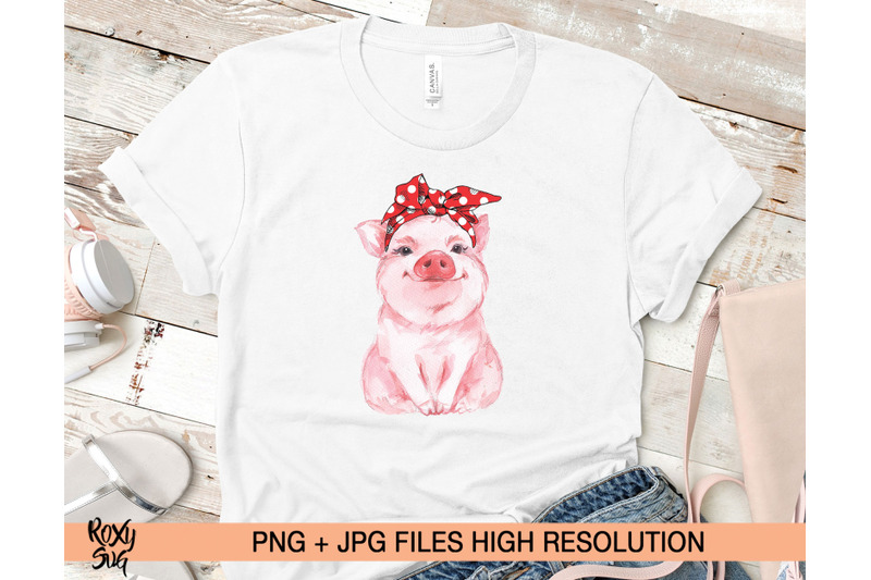 red-bandana-pig-png-sublimation-designs-download-clipart-pig-shirt