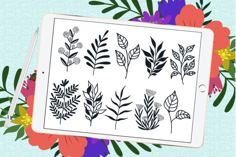 doodle-leaves-procreate-botanical-brushes-foliage-stamps