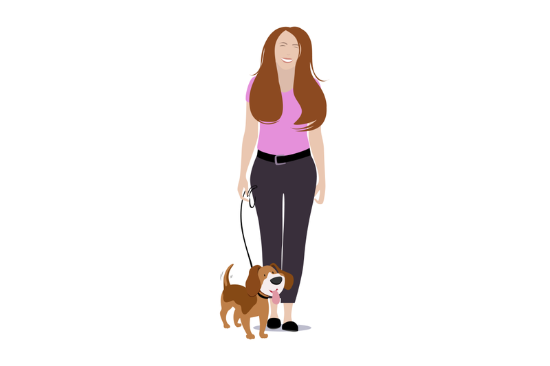 woman-walk-with-dog-isolated-on-white-background