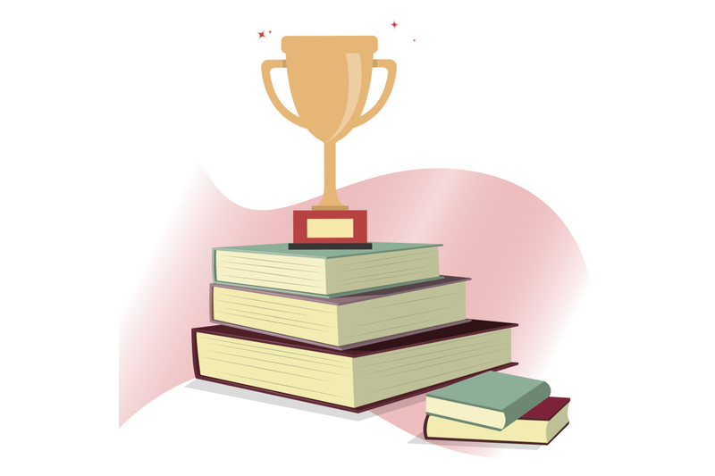 stack-book-with-golden-cup-intellectual-achievement