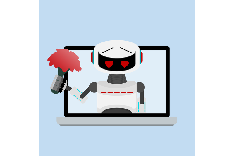 cute-romantic-surprise-robot-with-bouquet-flowers