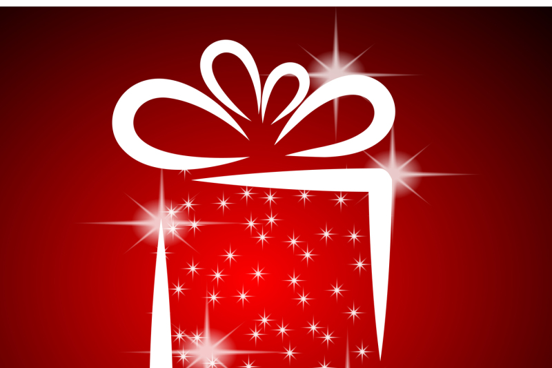 christmas-illustration-with-gift-box-on-red-background