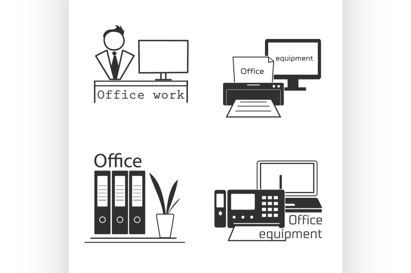 icons-set-with-office-equipment-modern-logo-collection