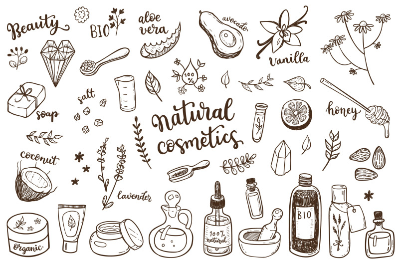 organic-cosmetics-hand-drawn-set