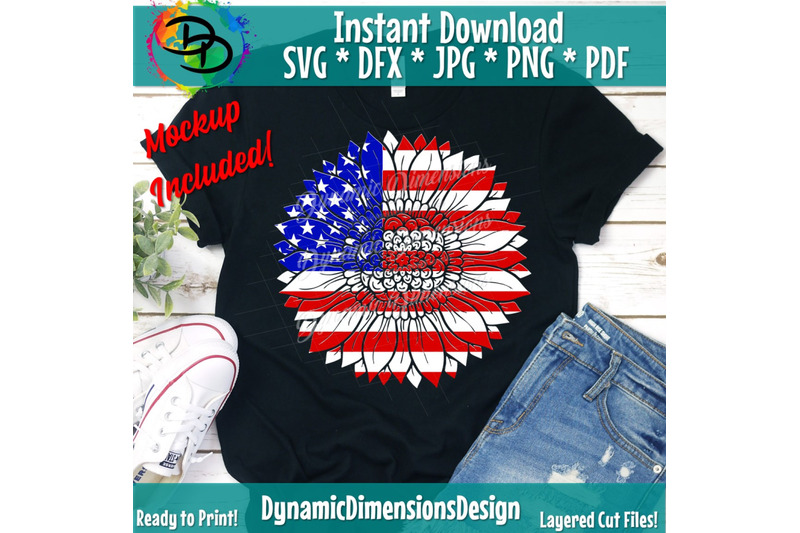 Download Patriotic Sunflower Svg, 4th of July Svg, American Flag ...