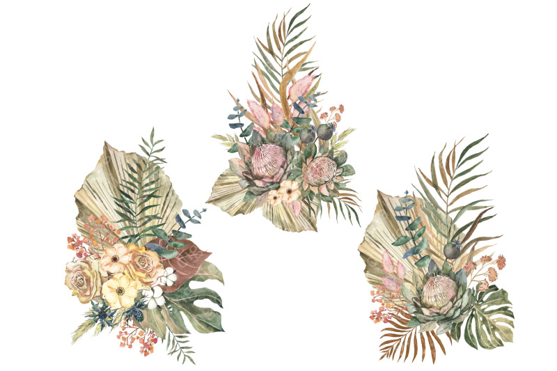 modern-style-watercolor-clipart-wedding-floral-bouquets-hand-painted
