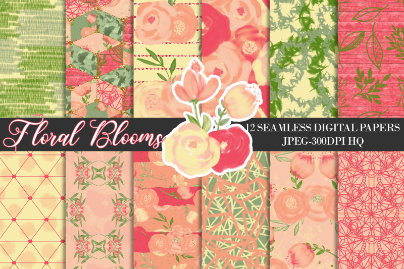 spring-orange-flowers-digital-papers-watercolor-floral-backgrounds