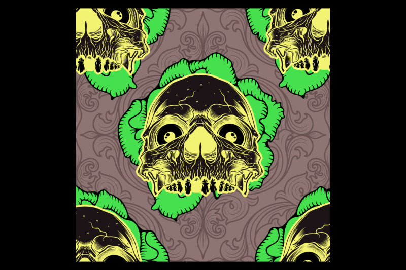 pattern-skull-ornament-with-rose-vector