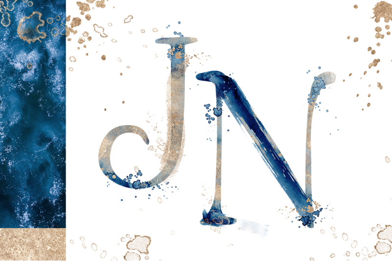 abstract-watercolor-blue-and-gold-alphabet