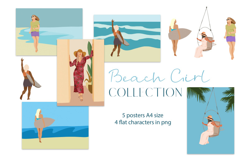 beach-girl-flat-illustration-4-png-5-posters