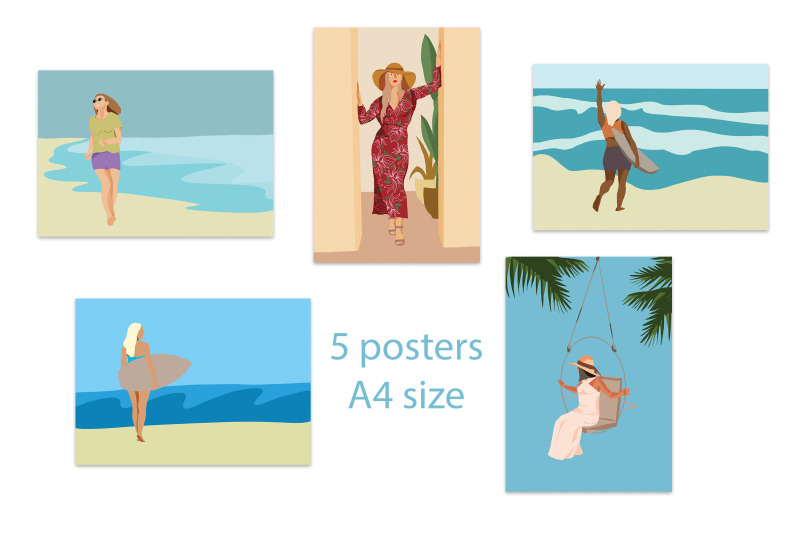 beach-girl-flat-illustration-4-png-5-posters