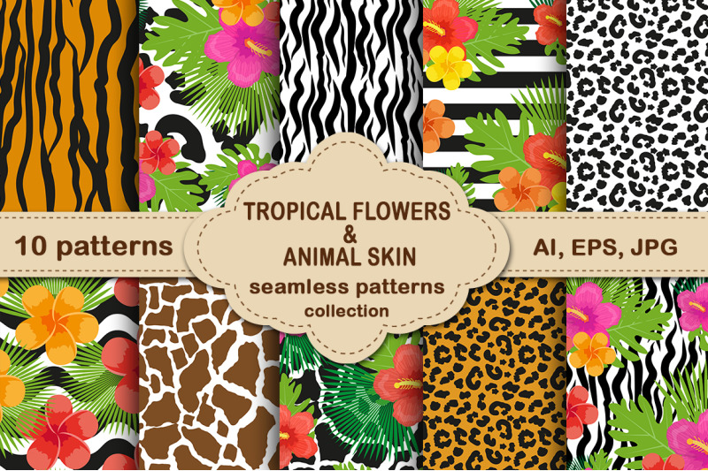 tropical-flowers-and-animal-skin-seamless-pattern
