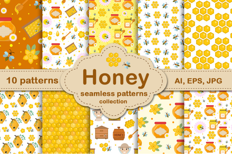honey-seamless-pattern-set