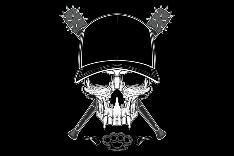 skull-wearing-hat-and-cross-baseball-bat-hand-drawing-vector