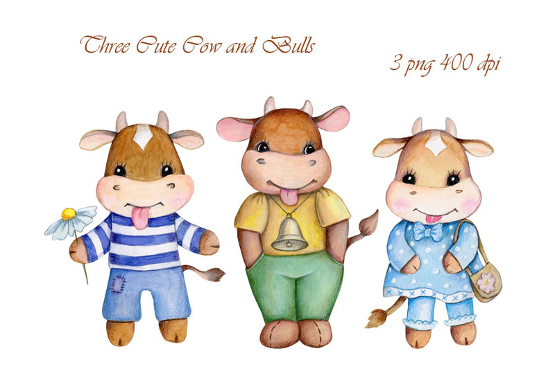 little-cow-and-bulls-watercolor-illustrations