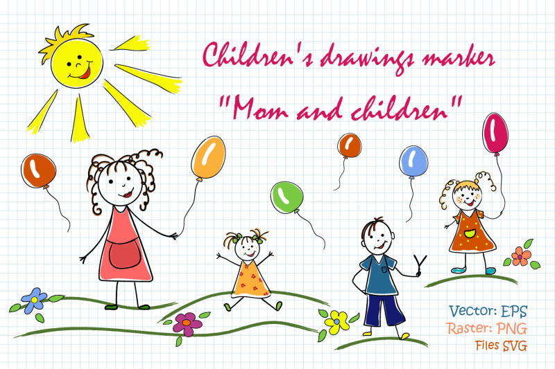 children-039-s-drawings-quot-mom-and-children-quot