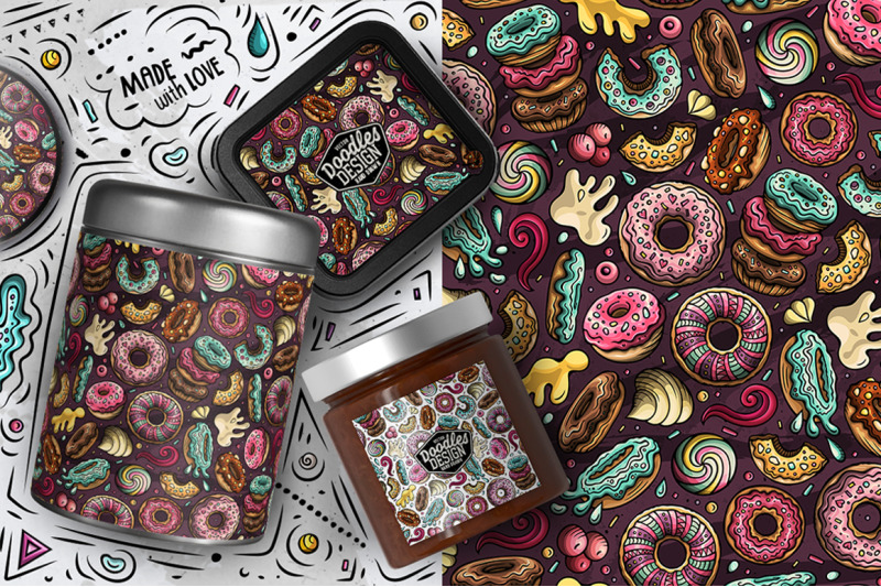 7-donuts-cartoon-seamless-patterns