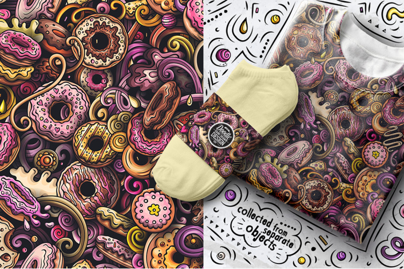 7-donuts-cartoon-seamless-patterns