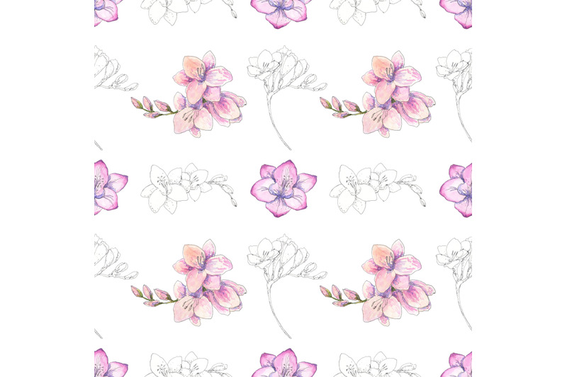 beautiful-freesia-blossom-watercolor-and-pen-ink-seamless-pattern