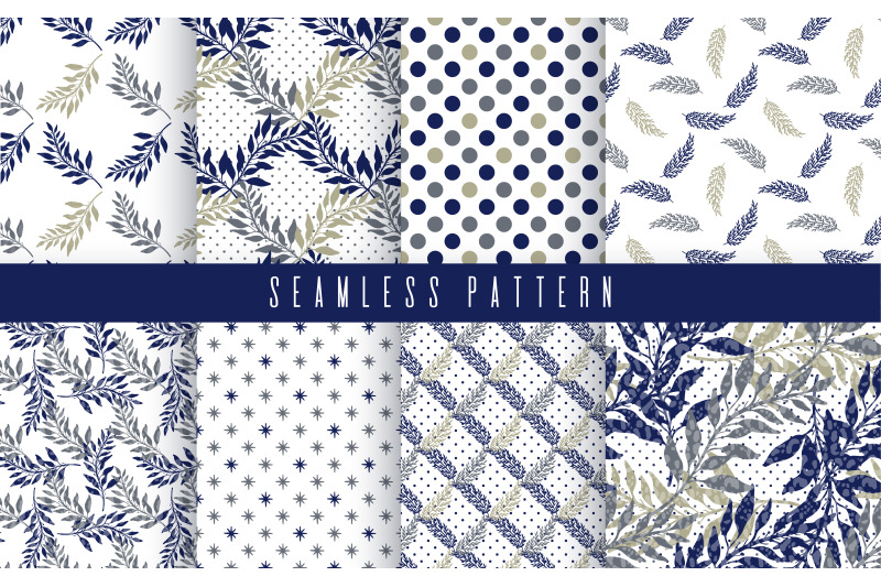 plant-blue-pattern-set