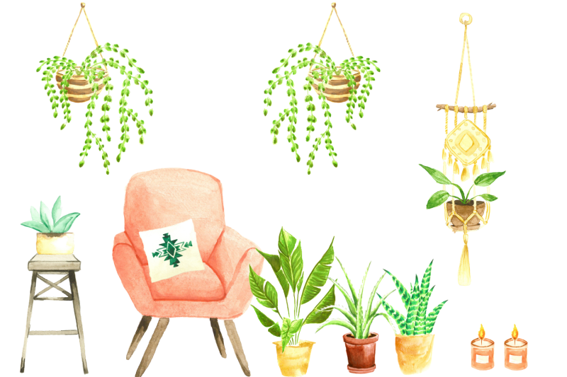 watercolor-home-decor-set-boho-watercolor-house-plants