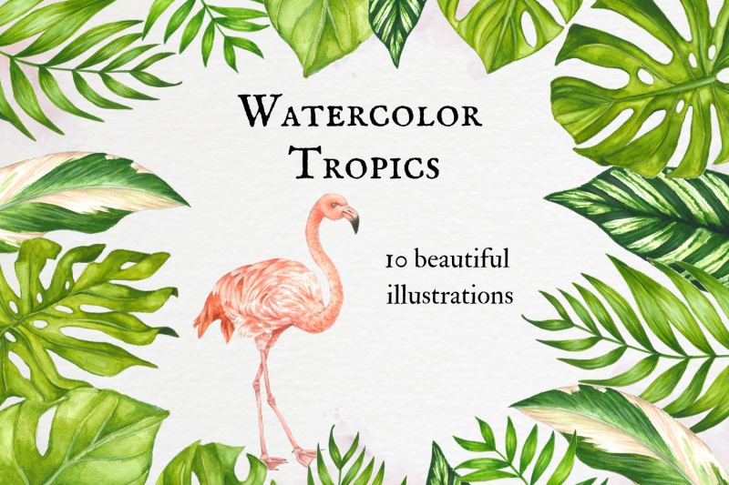 watercolor-tropical-leaves-pink-flamingo-design-tropical-foliage