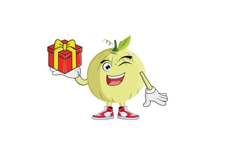 cantaloupe-with-gift-fruit-cartoon-character-design-graphic