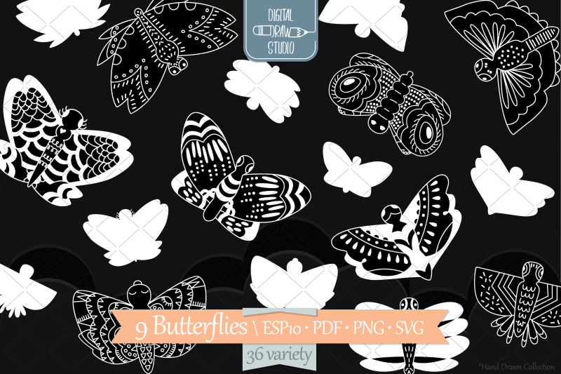 hand-drawn-white-butterflies-moth-insect-flying-bugs