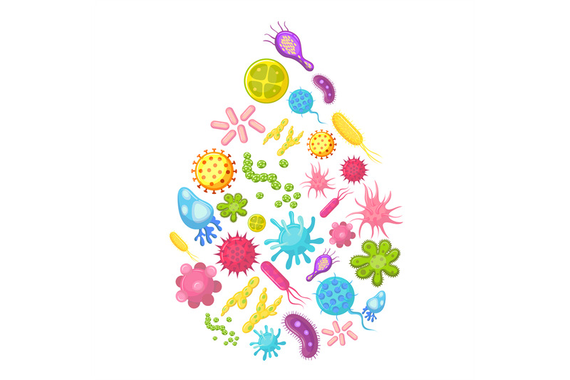 microbes-and-viruses-in-water-drop-contaminated-water-vector-illustra