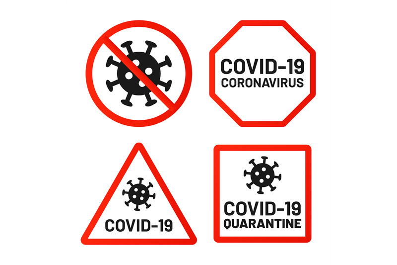 covid-19-signs-ban-attention-and-warn-set