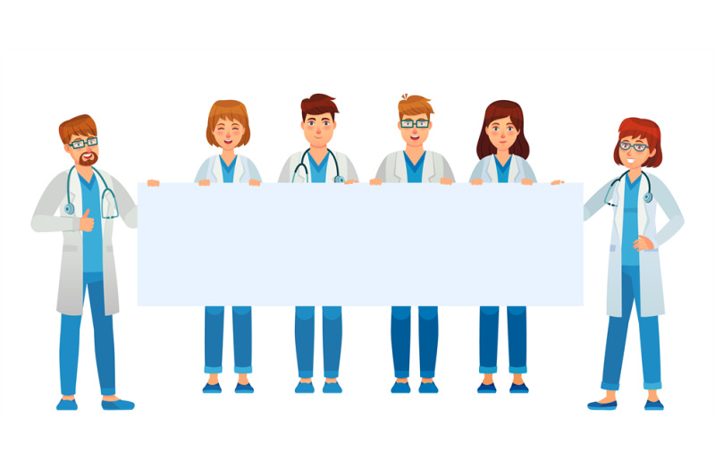 doctors-holding-empty-banner-medical-staff-hold