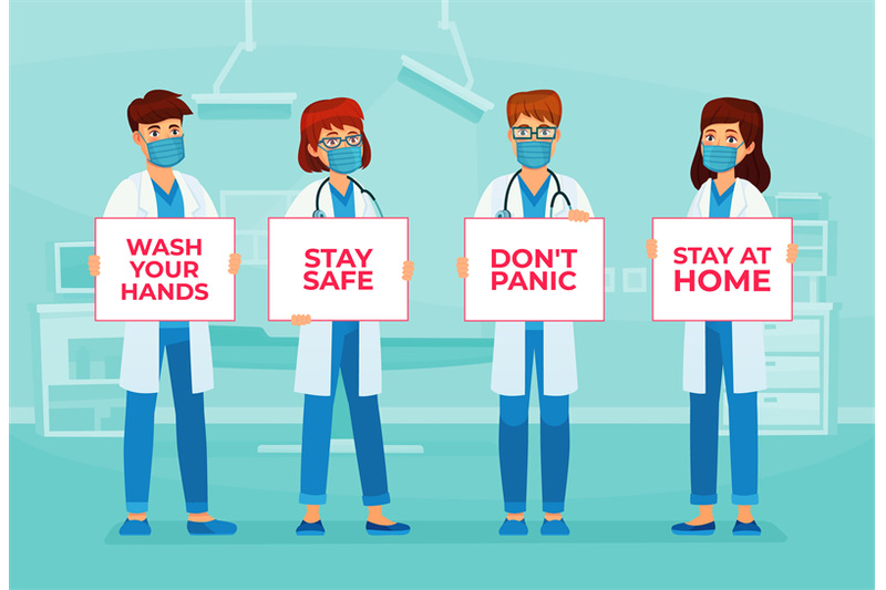 doctors-holding-banners-with-text-stay-safe