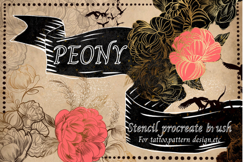 peony-tattoo-collage-procreate-brush