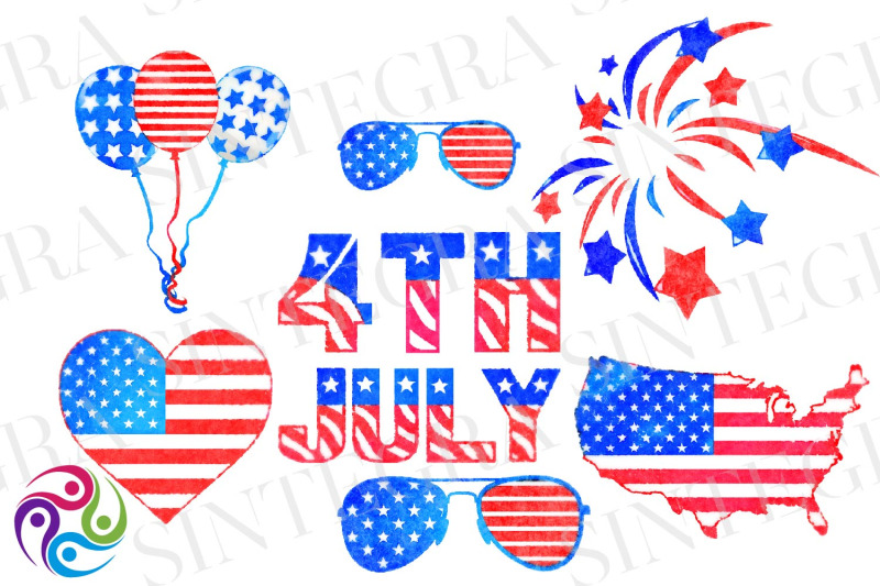 4th-of-july-watercolor-clipart-bundle