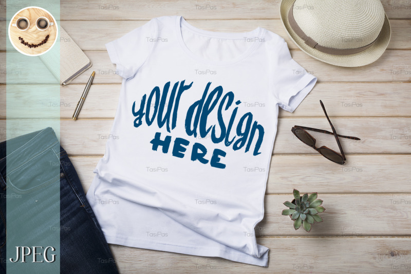 womens-t-shirt-mockup-with-summer-hat