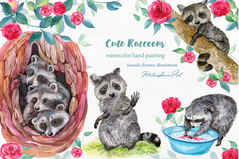 cute-raccoons-watercolor-clipart