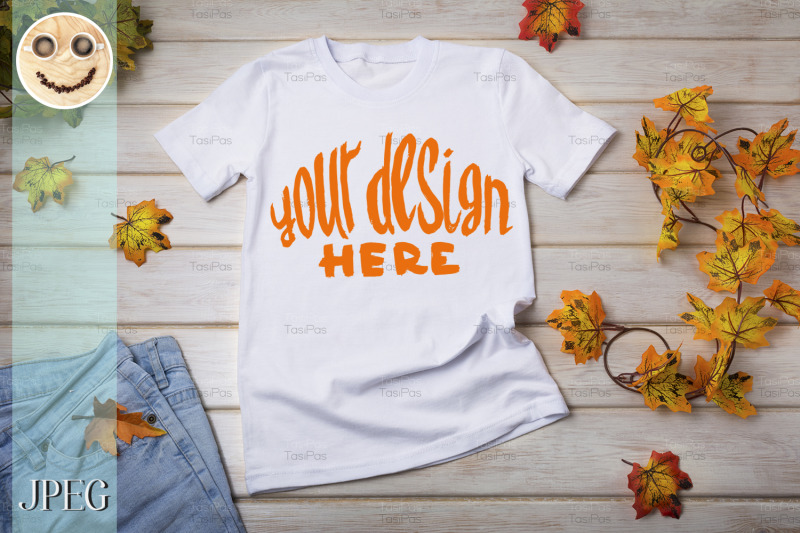unisex-t-shirt-mockup-with-fall-leaves