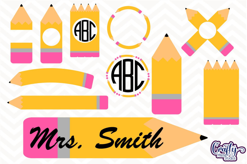 Pencil svg, Pencil Monogram Svg, Back To School, Teacher By Crafty Mama Studios | TheHungryJPEG.com