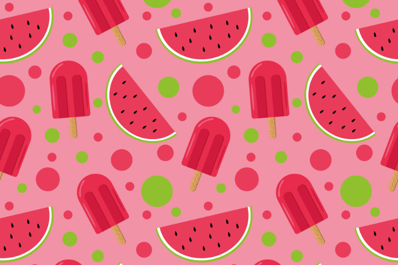 watermelon-and-ice-cream-seamless-pattern-on-pink-vector