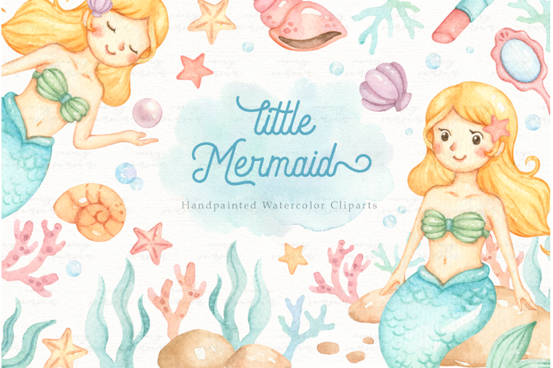 little-mermaid-watercolor-clip-arts