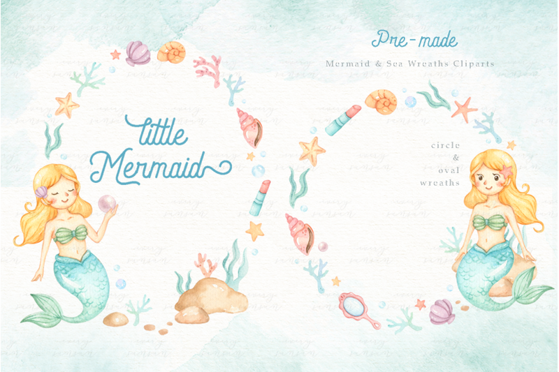 little-mermaid-watercolor-clip-arts