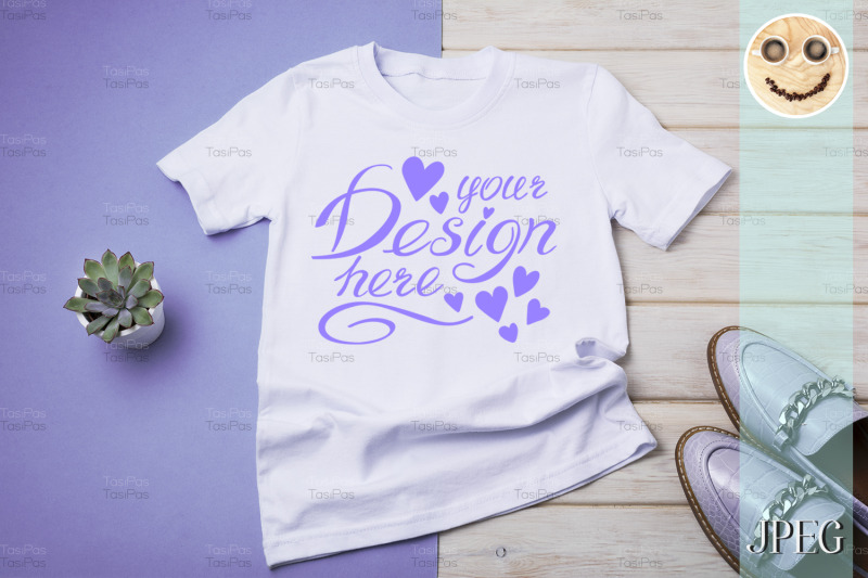 Download Womens T-shirt mockup with purple loafers. By TasiPas ...