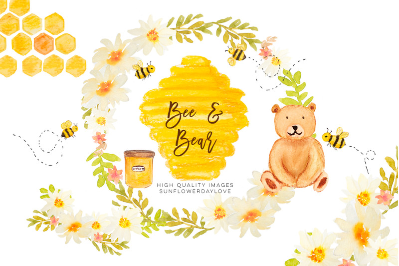 watercolor-bees-and-honey-clipart-bee-bear-clipart