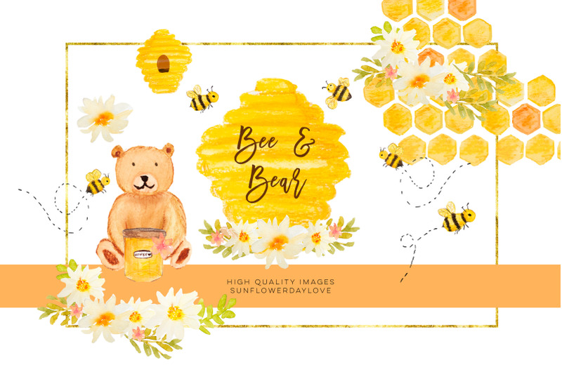 watercolor-bees-and-honey-clipart-bee-bear-clipart